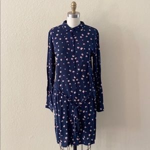 Long sleeve flora navy blue dress